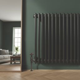 Flomasta 600mm x 605mm 2089BTU Black Square 2 Column Radiator