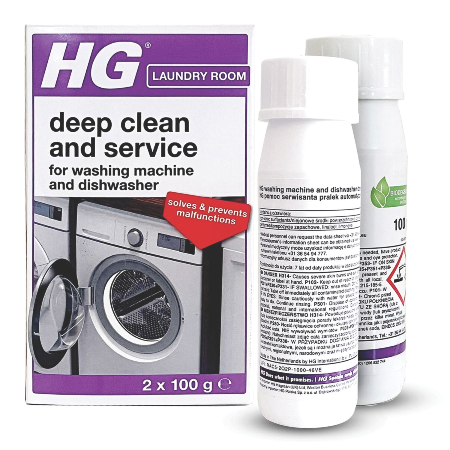 HG Deep Clean & Service Dishwasher & Washing Machine Cleaner 200g 2 Pack (875FC)