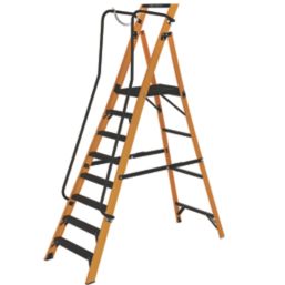 Werner Fibreglass 2.55m 8 Step Platform Step Ladder With Handrail