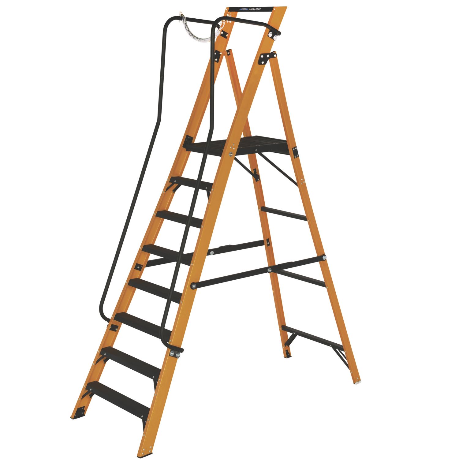 Werner Fibreglass 2.55m 8 Step Platform Step Ladder With Handrail (875JL)