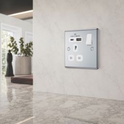 LAP  13A 1-Gang SP Switched Socket + 3A 18W 2-Outlet Type A & C USB Charger Polished Chrome with White Inserts