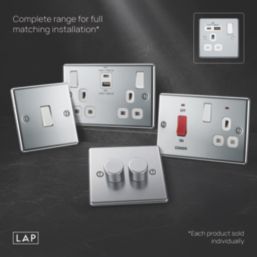 LAP  13A 1-Gang SP Switched Socket + 3A 18W 2-Outlet Type A & C USB Charger Polished Chrome with White Inserts