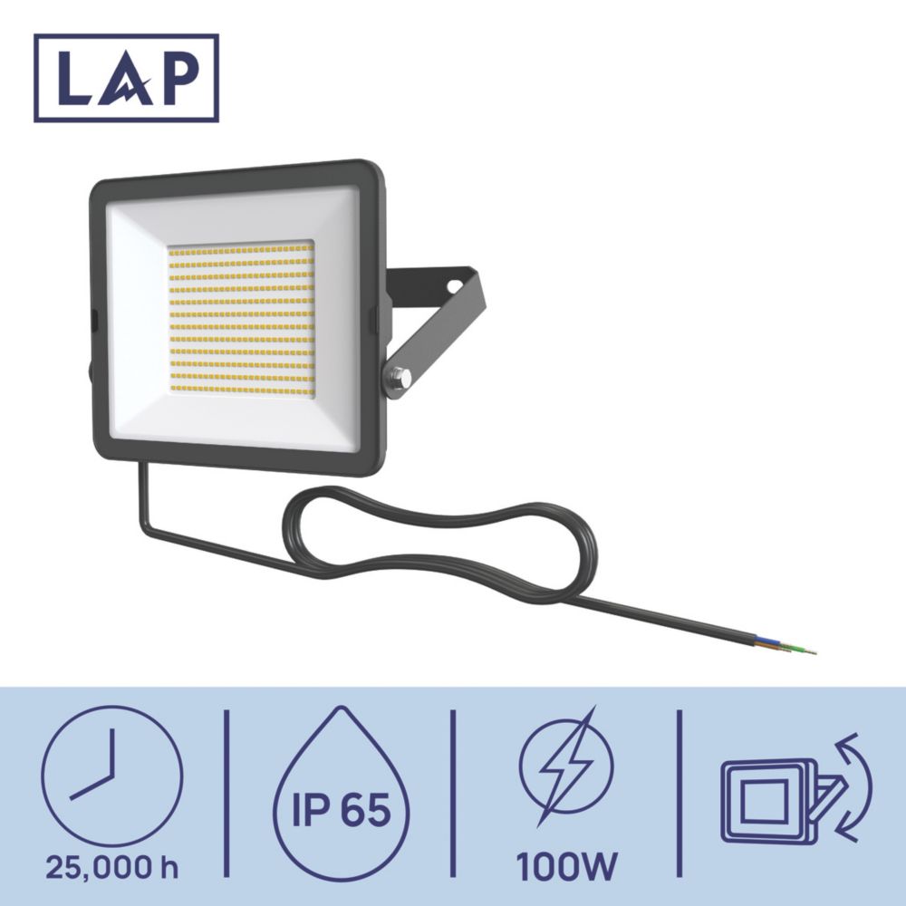 LAP Alernus Outdoor LED Floodlight Black 100W 12 000lm Screwfix