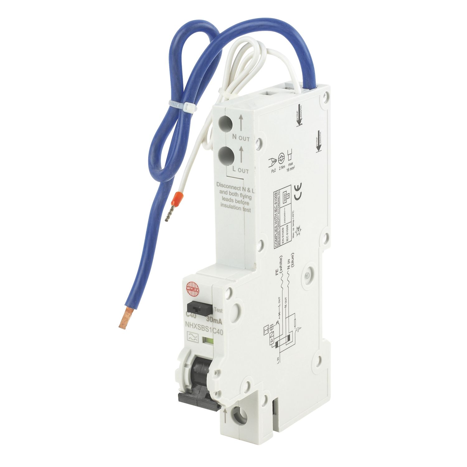Wylex 40A 30mA Type A SP C Curve RCBO (87672)