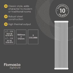 Flomasta 1800mm x 515mm 6215BTU White Vertical 3 Column Radiator