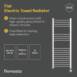 Flomasta 1000mm x 400mm 853BTU Chrome Flat Electric Towel Radiator