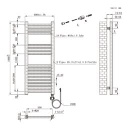 Flomasta 1000mm x 400mm 853BTU Chrome Flat Electric Towel Radiator