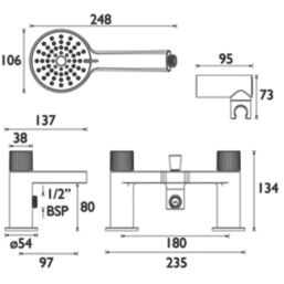 Bristan Liso Chrome 134mm Deck Mounted Dual Control Manual Shower Mixer Tap