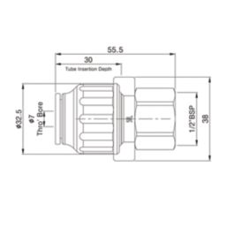Flomasta  Plastic Push-Fit Straight Tap Connectors 15mm x 1/2" 2 Pack