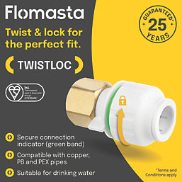 Flomasta Twistloc Plastic Push-Fit Straight Tap Connector 15mm x 1/2" 2 Pack