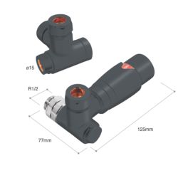 Towelrads  15mm x 1/2" Anthracite Angled Modern Thermostatic Radiator Valve & Lockshield