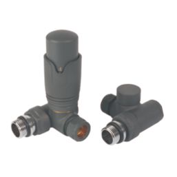 Towelrads  15mm x 1/2" Anthracite Angled Modern Thermostatic Radiator Valve & Lockshield