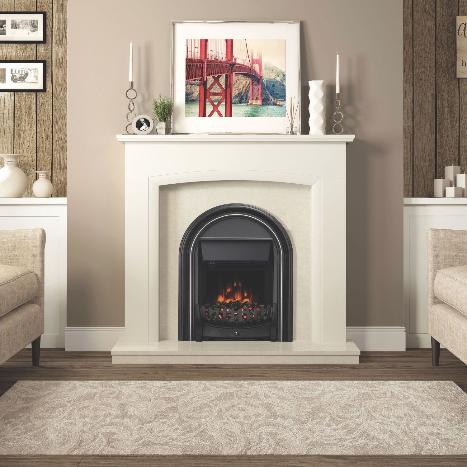 Be Modern Abbey Black Switch Control Easy to Install Electric Arched Inset Fire 569mm x 160mm x 731mm (876TT)