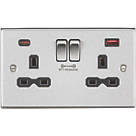 Knightsbridge  13A 2-Gang DP Switched Socket + 4.0A 2-Outlet Type A & C USB Charger Brushed Chrome with Black Inserts