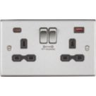Knightsbridge  13A 2-Gang DP Switched Socket + 4.0A 18W 2-Outlet Type A & C USB Charger Brushed Chrome with Black Inserts