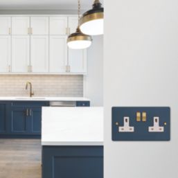 Varilight  13A 2-Gang 2-Pole Switched Socket Midnight Blue  with White Inserts