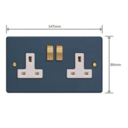 Varilight  13A 2-Gang 2-Pole Switched Socket Midnight Blue  with White Inserts