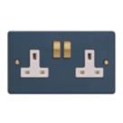 Varilight  13A 2-Gang 2-Pole Switched Socket Midnight Blue  with White Inserts