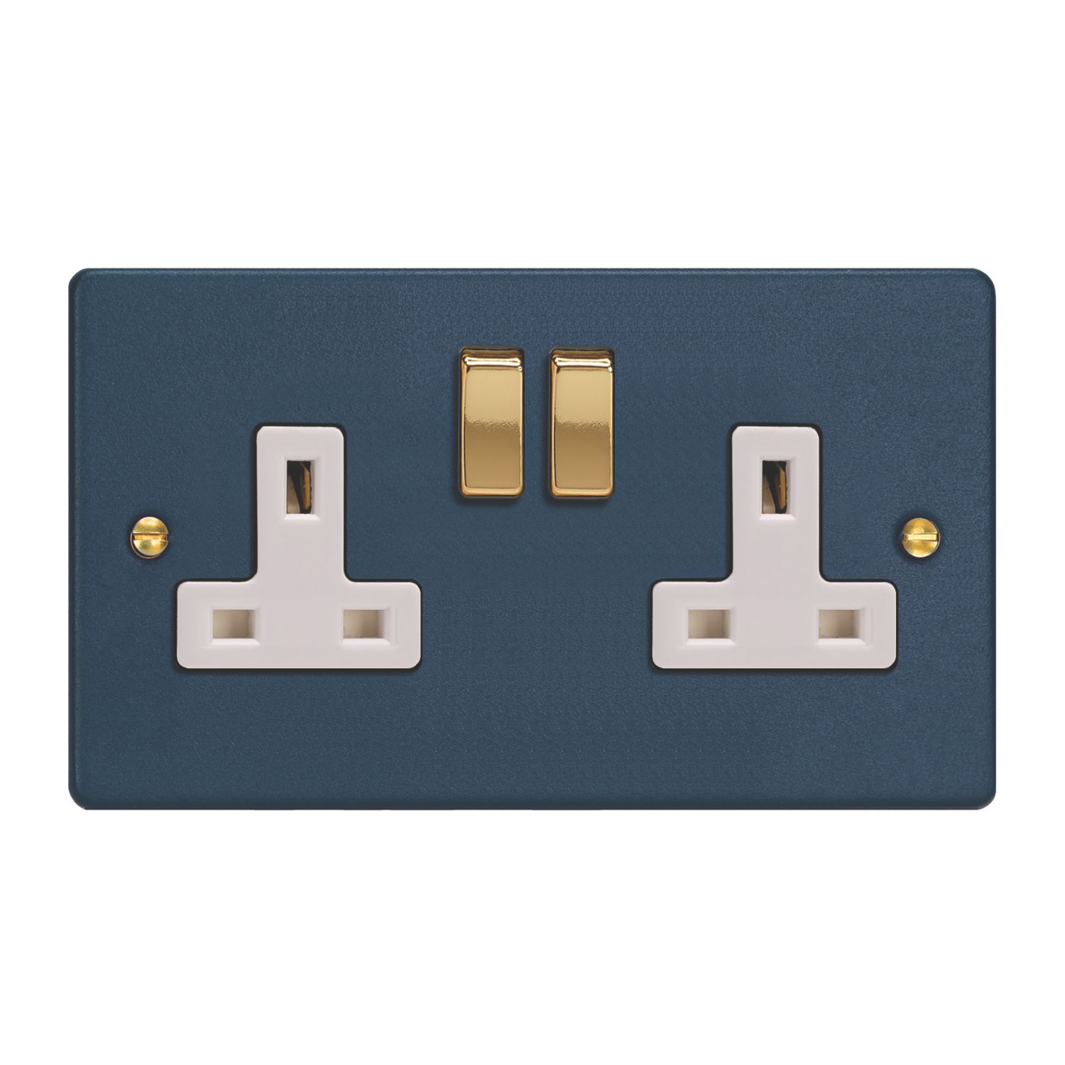 Varilight 13A 2-Gang 2-Pole Switched Socket Midnight Blue with White Inserts (876YT)