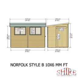 Shire Norfolk 10' x 6' (Nominal) Pent Tongue & Groove Timber Workshop