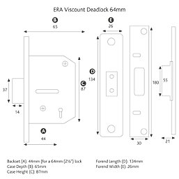 ERA 5 Lever Chrome Mortice Deadlock 64mm Case - 44mm Backset