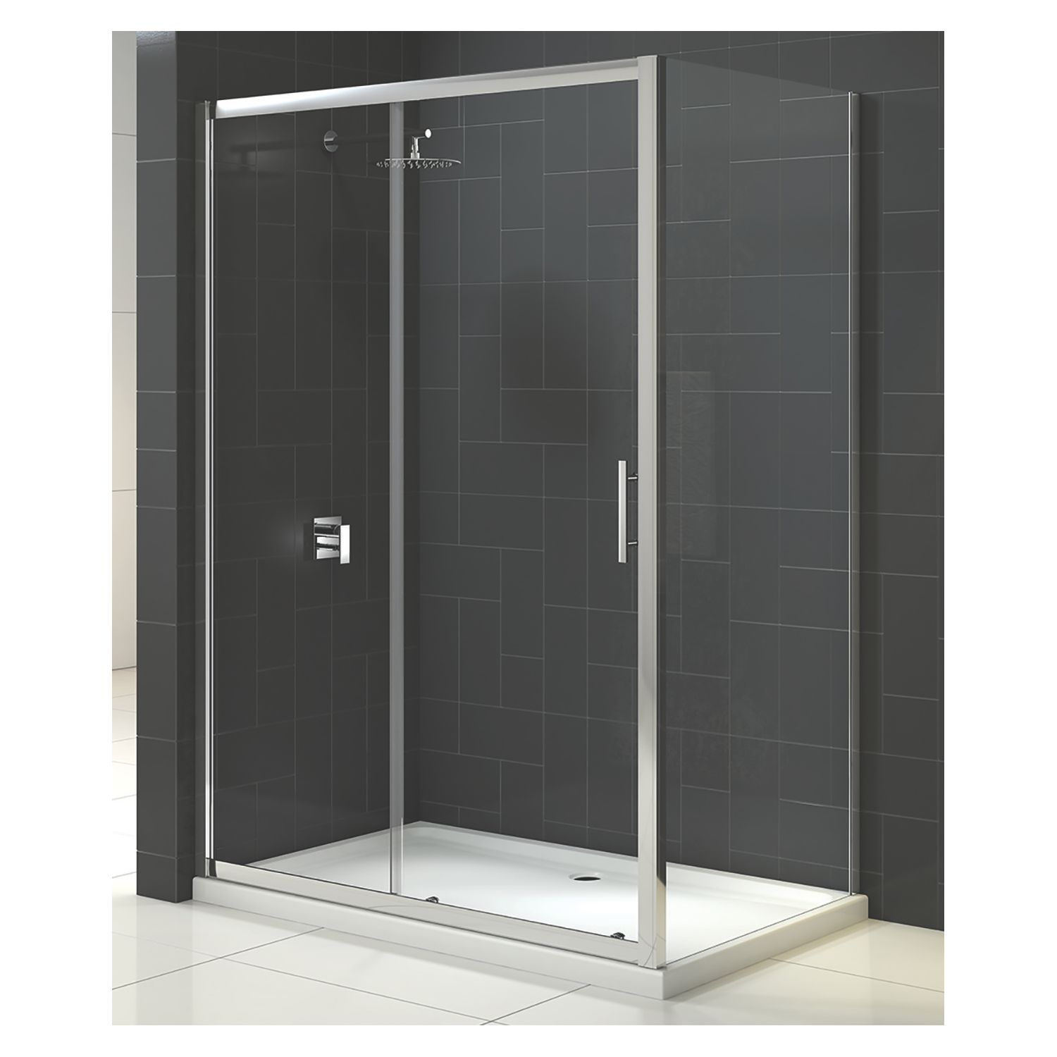 Triton Fast Fix Framed Rectangular Sliding Door with Side Panel Chrome 1100mm x 800mm x 1900mm (877KT)