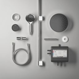 Mira Platinum Gravity-Pumped Ceiling-Fed Black/Chrome Thermostatic Wireless Dual Outlet Digital Mixer Shower