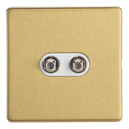 Contactum Lyric 2-Gang F-Type Satellite Socket Brushed Brass with White Inserts
