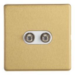 Contactum Lyric 2-Gang F-Type Satellite Socket Brushed Brass with White Inserts