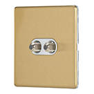 Contactum Lyric 2-Gang F-Type Satellite Socket Brushed Brass with White Inserts