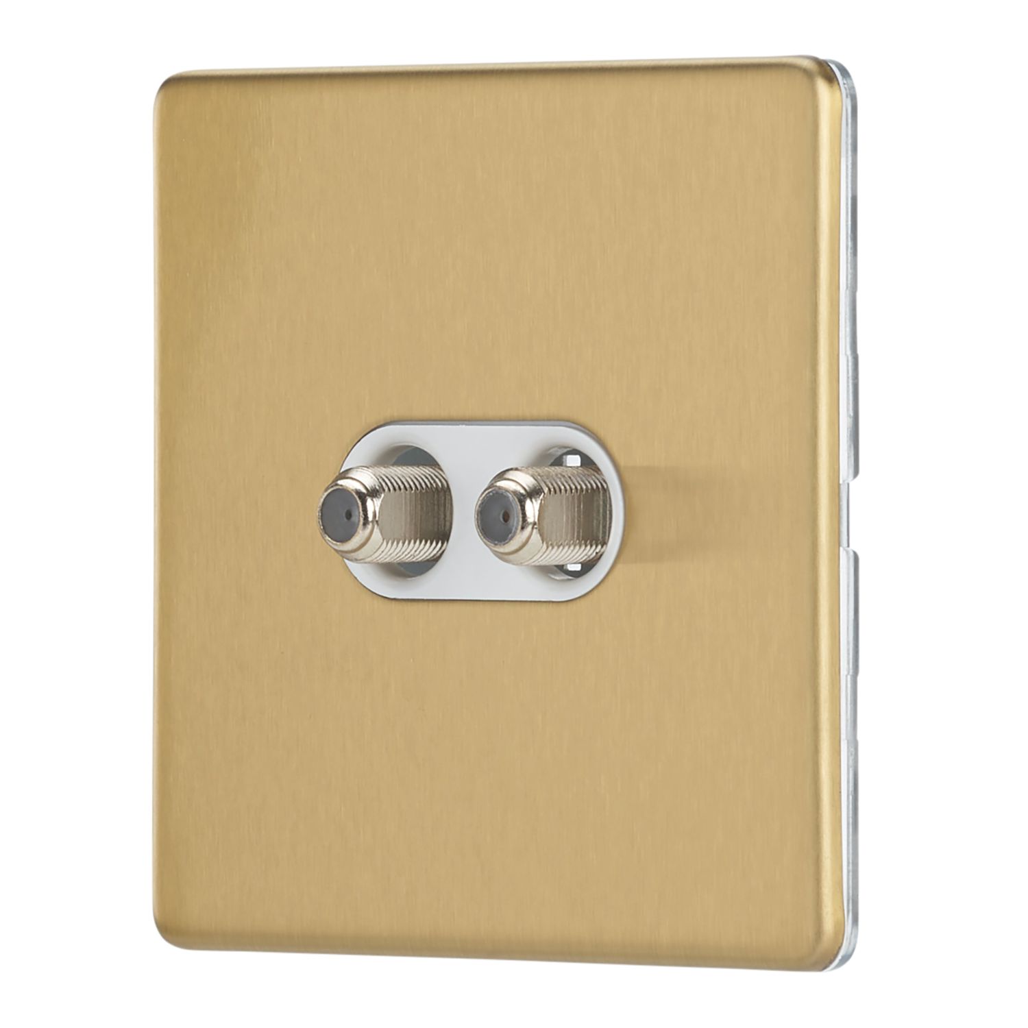 Contactum Lyric 2-Gang F-Type Satellite Socket Brushed Brass with White Inserts (877RP)