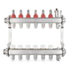 JG Underfloor 6 Port LowFit Heating Manifold Brushed Steel