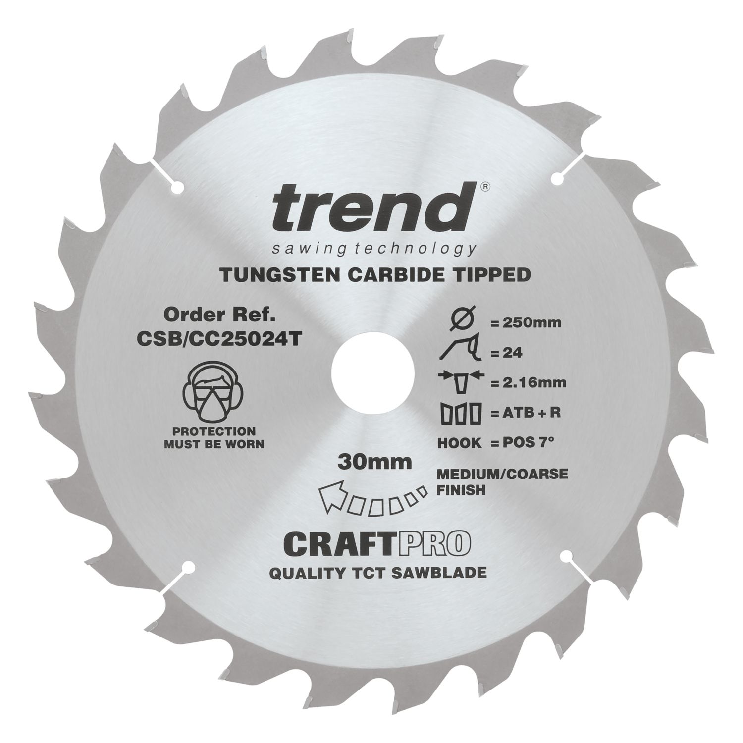 Trend CraftPo CSB/CC25024T Wood Crosscut Circular Saw Blade 250mm x 30mm 24T (877XG)