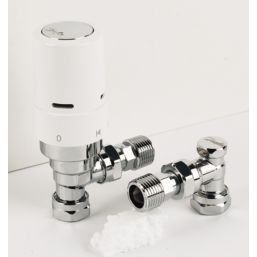 Danfoss RAS-D² 10/15mm x 1/2" White/Chrome Angled & L/S Traditional Thermostatic Radiator Valve & Lockshield