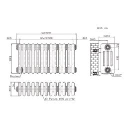 Flomasta 300mm x 605mm 1768BTU White Horizontal 4 Column Radiator
