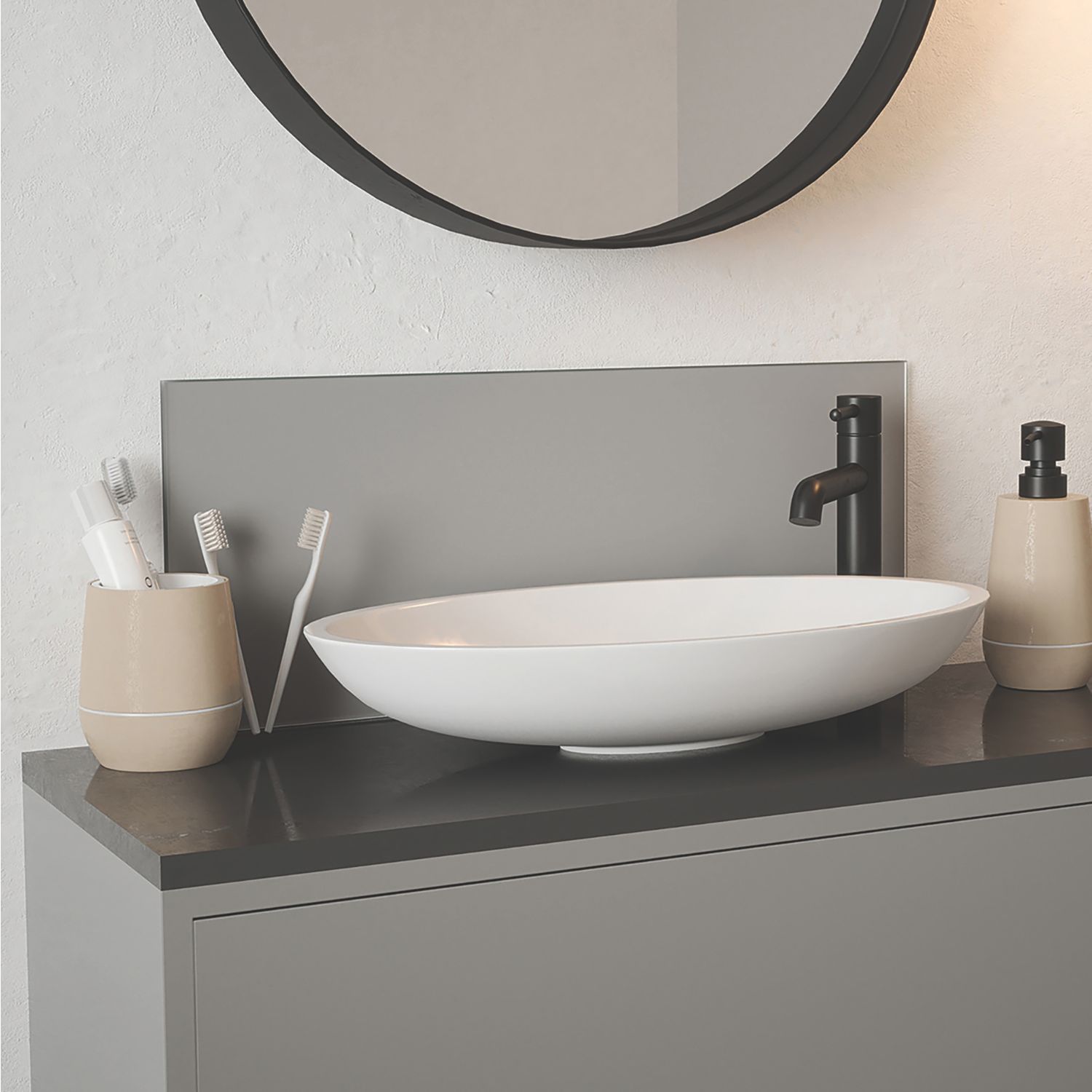 Splashback Self-Adhesive Bathroom Splashback Matt Grey 250mm x 600mm x 4mm (878JL)