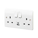 MK Contoura 13A 2-Gang DP Switched Socket + 3A 2-Outlet Type A & C USB Charger White with White Inserts