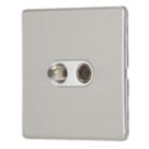 Contactum Lyric 2-Gang Coaxial TV & F-Type Satellite Socket Brushed Steel with White Inserts