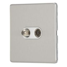 Contactum Lyric 2-Gang Coaxial TV & F-Type Satellite Socket Brushed Steel with White Inserts