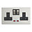 Contactum Lyric 13A 2-Gang DP Switched Socket Outlet Brushed Steel with Neon with Black Inserts