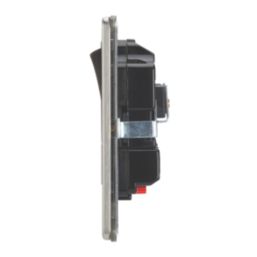 Contactum Lyric 13A 2-Gang DP Switched Socket Outlet Brushed Steel with Neon with Black Inserts