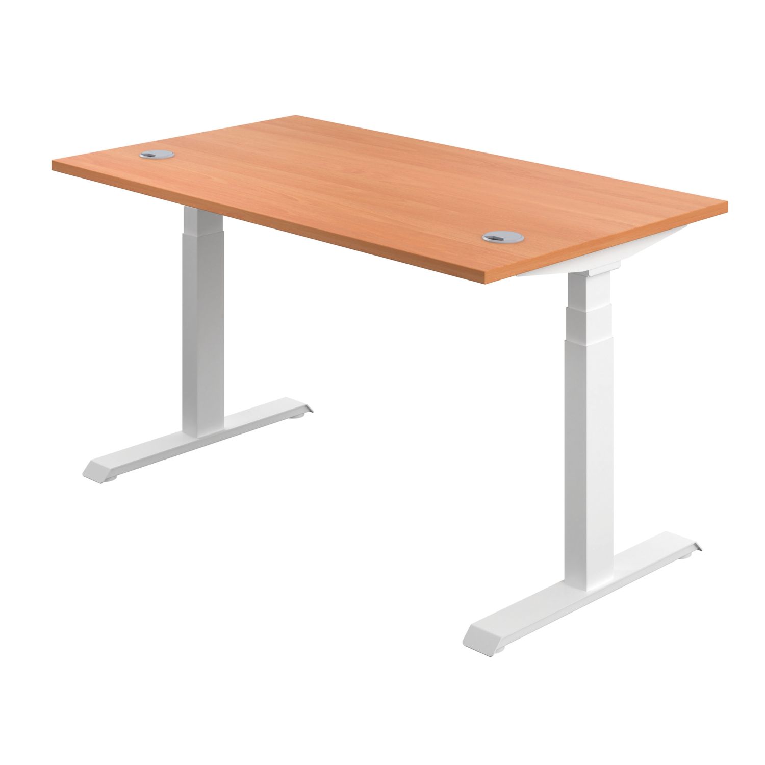 TC Group Economy Back To Back Powered Rectangular Sit Stand Desk Beech/White 1800mm x 0.62-1.28m (878TT)
