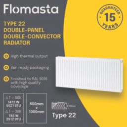 Flomasta 500mm x 1000mm 5021BTU White Type 22 Convector Radiator
