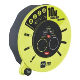 PRO XT 13A 2-Gang 10m  Cable Reel + 2.1A 2-Outlet Type A USB Charger 240V