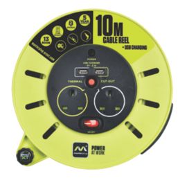 PRO XT 13A 2-Gang 10m  Cable Reel + 2.1A 2-Outlet Type A USB Charger 240V