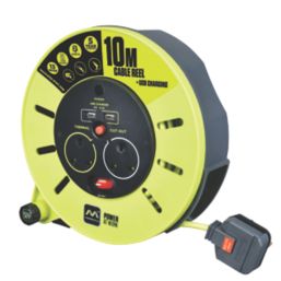 PRO XT 13A 2-Gang 10m Cable Reel + 2.1A 2-Outlet Type A USB Charger 240V -  Screwfix
