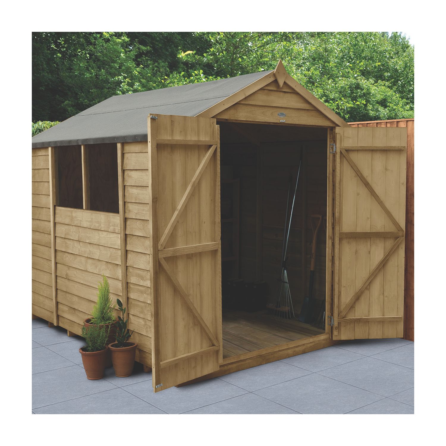 Forest 6' x 8' (Nominal) Apex Overlap Timber Shed with Base & Assembly (879JR)