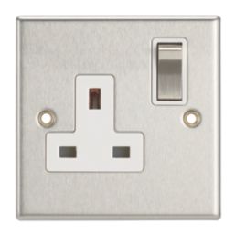 Contactum Iconic 13A 1-Gang DP Switched Socket Outlet Brushed Steel  with White Inserts