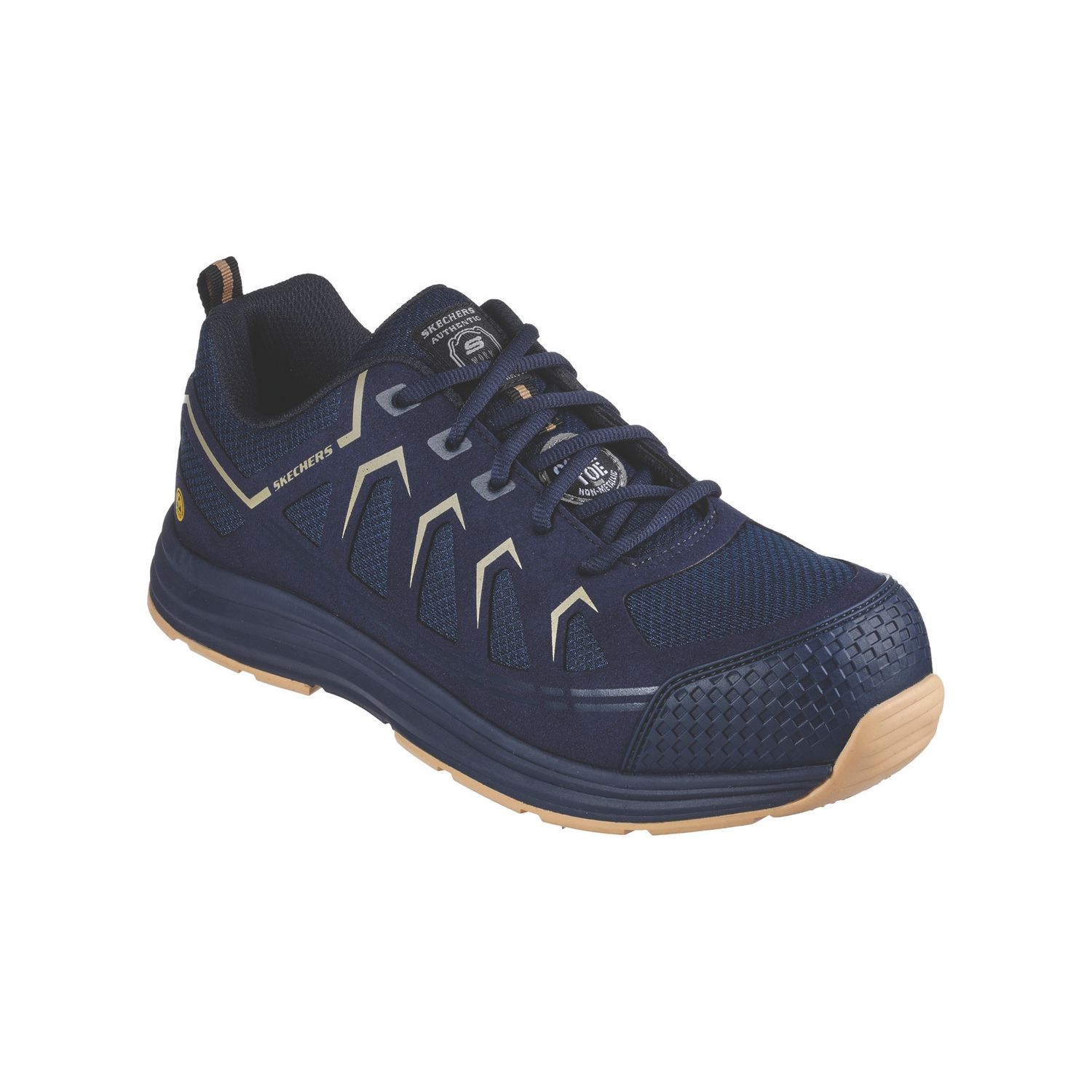 Skechers Malad II Size 9 Navy/Tan Safety Trainers (879VW)