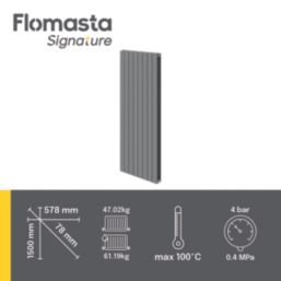 Flomasta  1500mm x 578mm 5237BTU Silver Vertical Designer Radiator